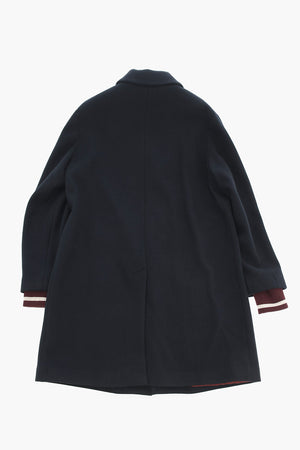 Single-Breasted Solid-Color Coat with Logo Patch