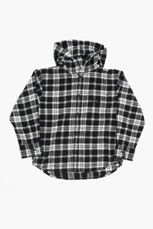 Cotton Flannel Checked Shirt with Hood