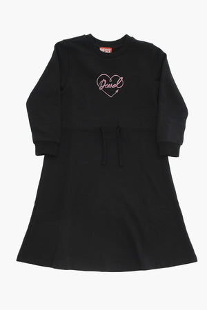 Cotton Crewneck Dress With Velvet Logo