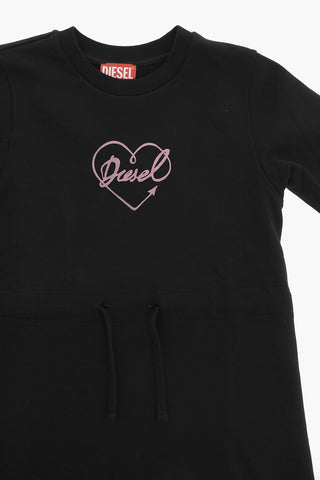 Cotton Crewneck Dress With Velvet Logo