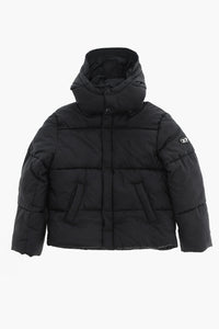 Solid Quilted Puffer Jacket With Concealed Button Closure