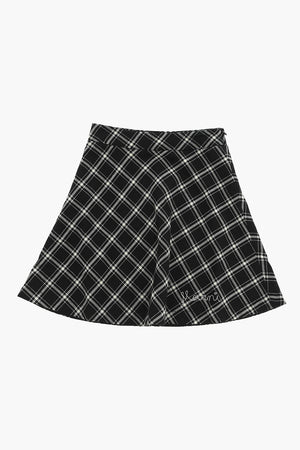 Flared Plaid Skirt with Embroidered Logo