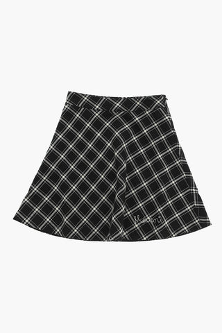 Flared Plaid Skirt with Embroidered Logo