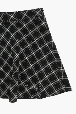 Flared Plaid Skirt with Embroidered Logo