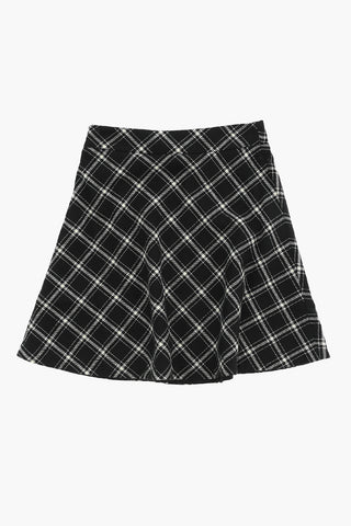 Flared Plaid Skirt with Embroidered Logo