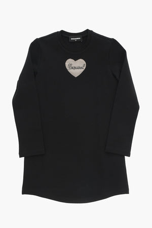 Long-Sleeve Dress with Rhinestone Logo