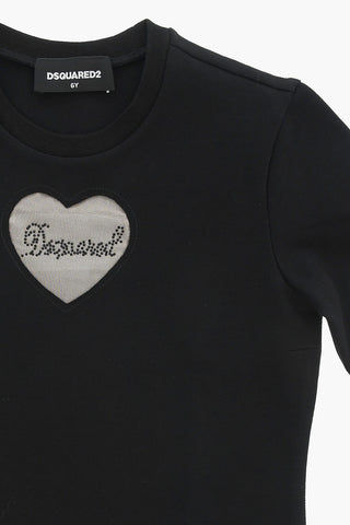 Long-Sleeve Dress with Rhinestone Logo