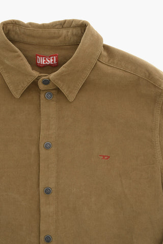 Camicia in Velluto a Coste con Bottoni Automatici e Logati