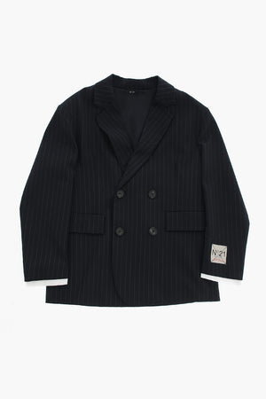 Pinstripe Double-Breasted Jacket With Flap Pockets And Classic Lapel