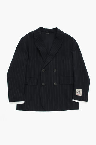 Zweireihige Nadelstreifenjacke Mit Pattentaschen Und Klassischem Revers