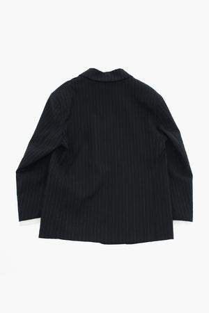 Pinstripe Double-Breasted Jacket With Flap Pockets And Classic Lapel