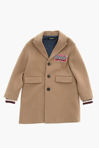 Single-Breasted Coat with Logo Patch