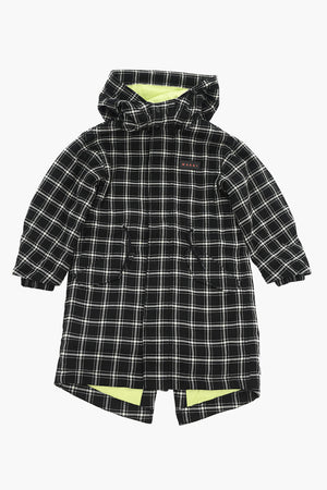 Plaid Parka with Hood and Hidden Button Closure