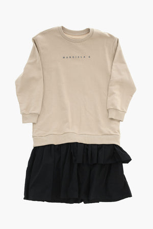 MM6 Cotton Crewneck Sweatshirt Dress with Glitter Logo