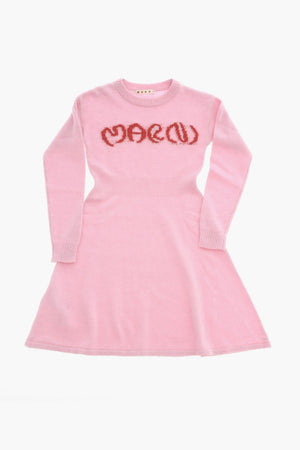 Long-Sleeve Knit Dress with Contrast Logo