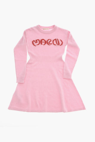 Long-Sleeve Knit Dress with Contrast Logo