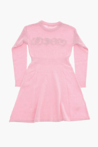 Long-Sleeve Knit Dress with Contrast Logo