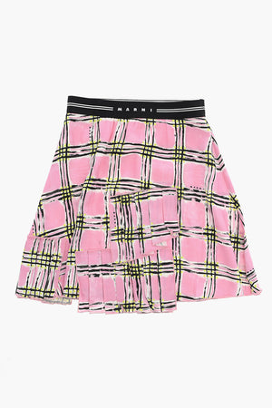 Flared Checked Skirt with Elastic Waist