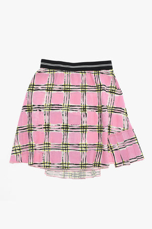 Flared Checked Skirt with Elastic Waist