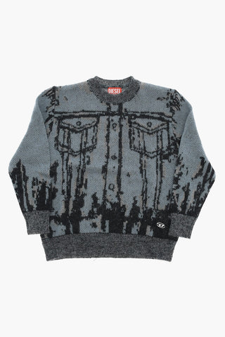 Maglia Girocollo in Misto Mohair con Motivo in Jacquard