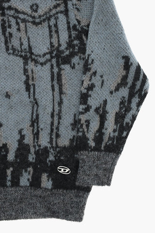 Rundhalspullover aus Mohair-Mix mit Jacquardmuster