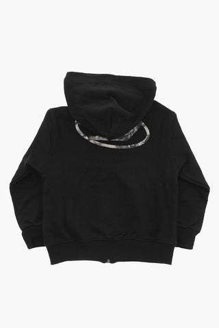 Felpa Hoodie in Cotone Garzato con Zip Frontale