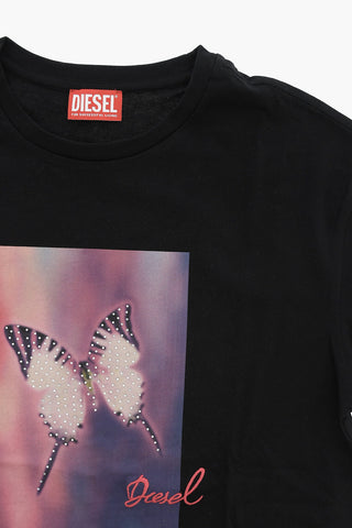 T-Shirt BUTTERFLY con Stampa e Strass