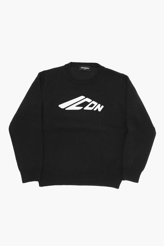 ICON Rundhals-Pullover Aus Wollmischung Mit Relief-Monogramm