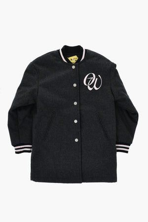 Virgin Wool Padded Varsity Jacket with Logo Buttons