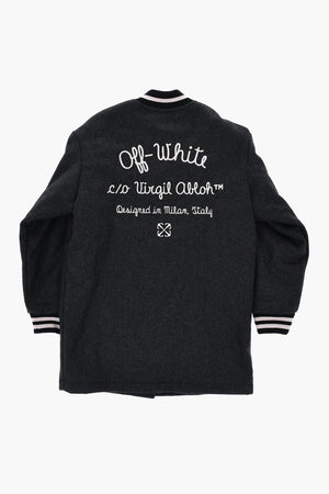 Virgin Wool Padded Varsity Jacket with Logo Buttons