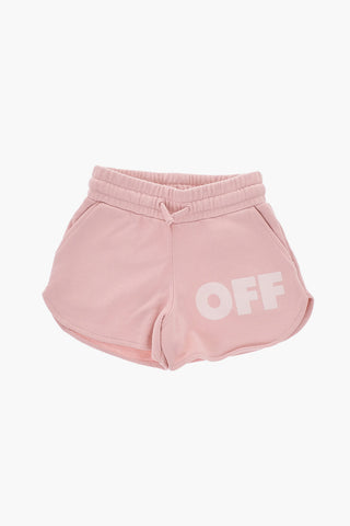 Einfarbige Shorts aus angerauter Baumwolle mit aufgedrucktem Logo
