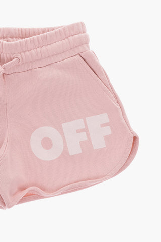 Einfarbige Shorts aus angerauter Baumwolle mit aufgedrucktem Logo