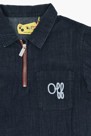 Denim Shirt Dress SCRIPT TYPE with Half Zip and Pocket