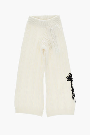 Pantaloni a Gamba Larga a Trecce con Elastico in Vita