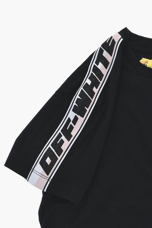 Rundhals-T-Shirt aus Baumwolle mit Logostreifen