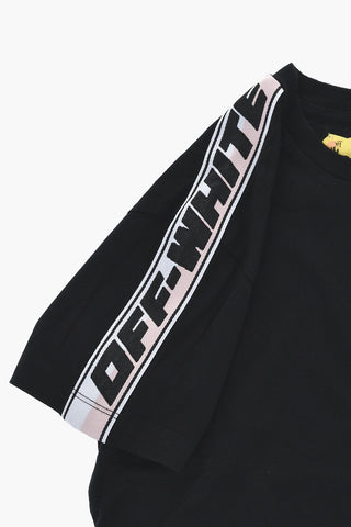 Cotton Crewneck T-Shirt with Logo Stripes