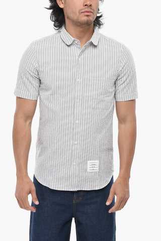 Camicia in Cotone Seersucker a Maniche Corte con Colletto Club