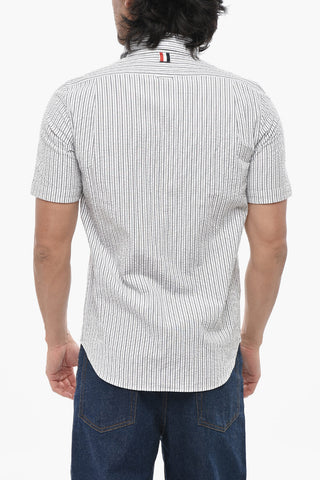 Camicia in Cotone Seersucker a Maniche Corte con Colletto Club