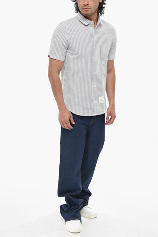 Camicia in Cotone Seersucker a Maniche Corte con Colletto Club