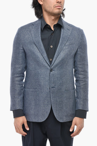 CC COLLECTION Blazer Semifoderato in Misto Lino Herringbone