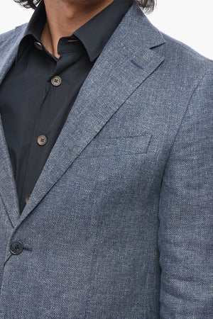 CC COLLECTION Half-Lined Linen-Blend Herringbone Blazer