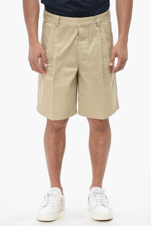 Double-Pleat Cotton Twill Shorts