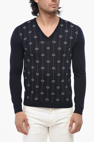 Pullover aus Wolle E Nylon mit ikonischem Muster und V-Ausschnitt