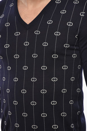 Maglia in Lana E Nylon a Motivo Iconico con Scollo a V