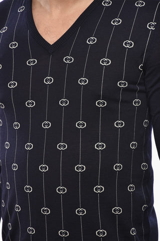 Pullover aus Wolle E Nylon mit ikonischem Muster und V-Ausschnitt