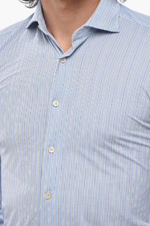 Camicia a Righe con Collo Francese