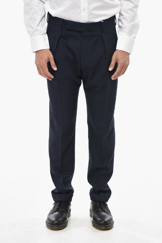 Wool Single-Pleat Trousers With Belt Loops
