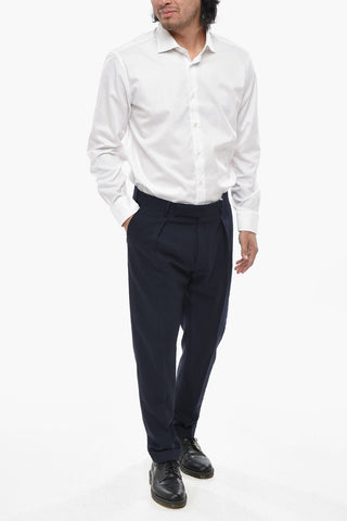 Wool Single-Pleat Trousers With Belt Loops