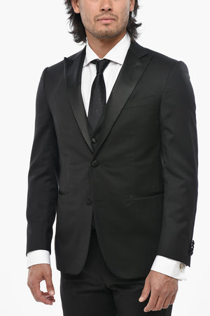 CODE Three-Piece Virgin Wool Suit with Satin Peak Lapel
