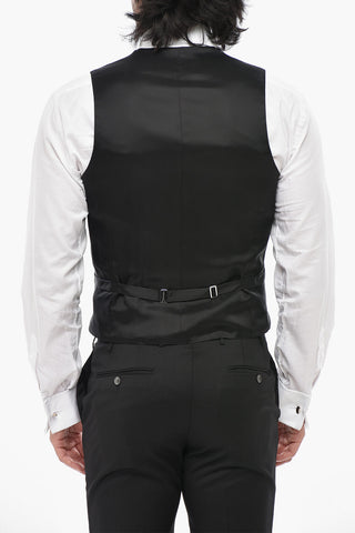 CODE Three-Piece Virgin Wool Suit with Satin Peak Lapel